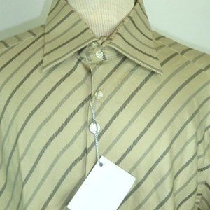 Medici Italy shirt tan diagonal stripe dress cotton button up xxl 2xl
